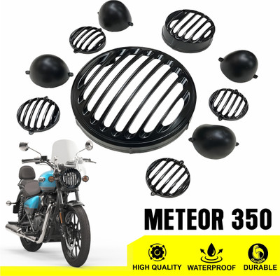 Moto Genius Meteor 350 Bike Headlight Grill / Jali Cover with Tail Lamp, Indicator Grill Set Bike Headlight Grill(Black)