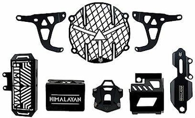 MILACHIN Himalayan Series Combo Headlight Radiator Guard (Style-01(Himalayan BS3 To BS4) Bike Headlight Grill(Black)