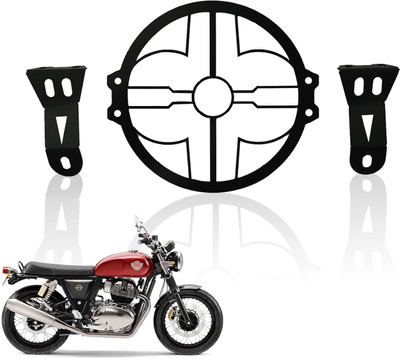 Moto Genius Headlight Grill Guard for RE Interceptor | Durable Metal (Flower Design) Bike Headlight Grill(Black)
