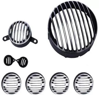 MODAROCK Head Light Tail light Indicator Set Cover Parking Set For Royal Enfield Bullet Bike Headlight Grill(Black)