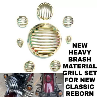 Golden Fox NEW CLASSIC REBORN HEAVY BRASS MATERIAL GRILL SET Bike Headlight Grill(Gold)