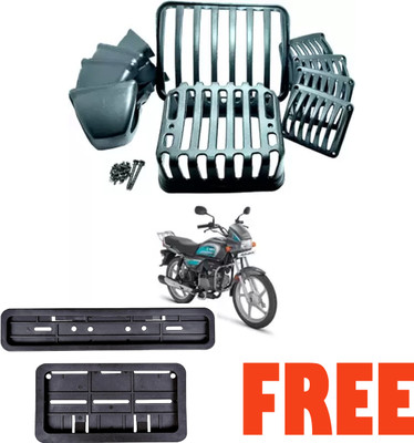 S P ENTERPRISES Compatible Grill Set only with Splendor NO PLATE COVER FREE 2 Bike Headlight Grill(Black)