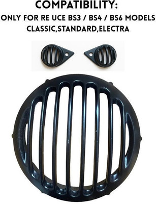 EAZ Black Headlight & Parking Light Grill Set for RE Classic UCE BS3/BS4/BS6 Bike Headlight Grill(Black)
