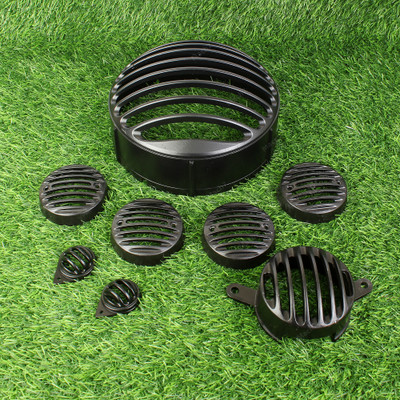 Alpha ten Complete Grill Set Bullet Classic Classic350 Classic 500 Set Of 8 Bike Headlight Grill(Black)