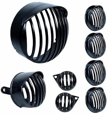 Shreeji Accessorie Headlight,Taillight, Indicators Grill Set (Set of 8, Black with Cap) Bike Headlight Grill(Black)