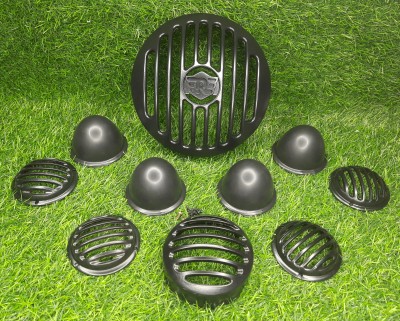 MACH7 ROYAL ENFIELD HUNTER COMPLETE GRILL SET BLACK RE LOGO MADE IN INDIA Bike Headlight Grill(Black)