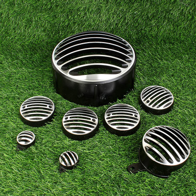 Amaflip |Jali Complete Metal Set Headlight, Taillight, Indicators for Royal Enfield Bike Headlight Grill(Black, Silver)