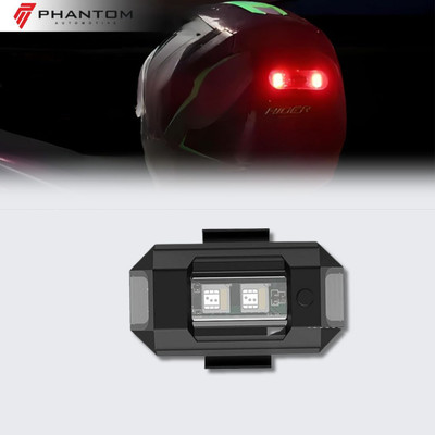 PHANTOM Motorcycle Helmet LED Safety Light|Rechargeable Rear Warning Tail Light Rider Bike Headlight Mount