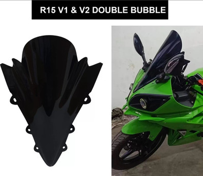 acube mart Windshield double bubble Visor Wind Deflectors for Yamaha R15 V1 and V2 (Black) Bike Headlight Visor