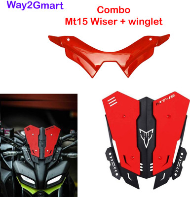 way2gmart YAMA-HA MT-15 RED VISOR WITH RED WINGLET Bike Headlight Visor