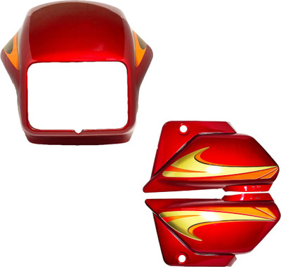 Shri Hero Splendor Plus Red Headlight Visor And Side Panel Combo Bike Headlight Visor