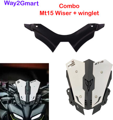 way2gmart YAMA-HA MT-15 WHITE VISOR WITH BLACK WINGLET Bike Headlight Visor