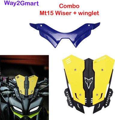 way2gmart YAMA-HA MT-15 VISOR YELLOW WITH BLUE WINGLET Bike Headlight Visor