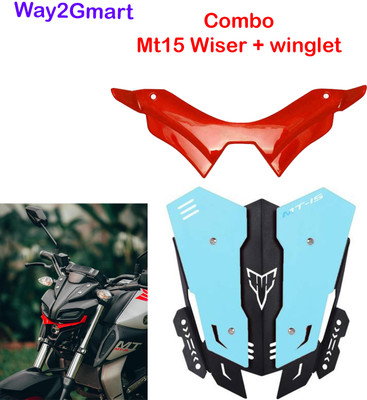 way2gmart YAMA-HA MT-15 SKY BLUE VISOR WITH RED WINGLET Bike Headlight Visor