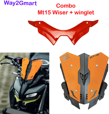 way2gmart YAMA-HA MT-15 ORANGE VISOR WITH RED WINGLET Bike Headlight Visor