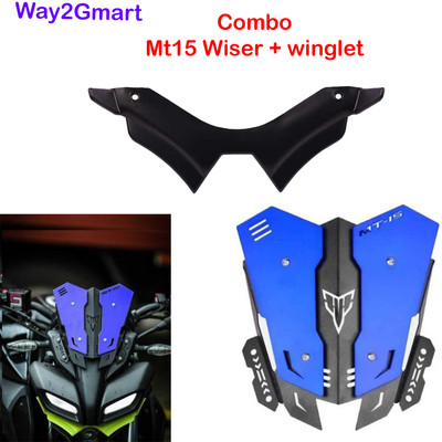 way2gmart YAMA-HA MT-15 BLUE VISOR WITH BLACK WINGLET Bike Headlight Visor