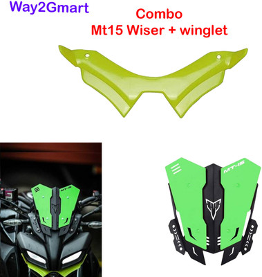 way2gmart New_YAMA-HA MT-15 GREEN VISOR WITH NEON WINGLET Bike Headlight Visor