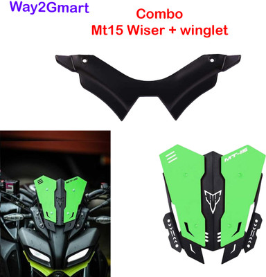 way2gmart YAMA-HA MT-15 GREEN VISOR WITH BLACK WINGLET Bike Headlight Visor