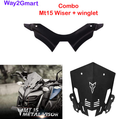 way2gmart YAMA-HA MT-15 BLACK VISOR WITH BLACK WINGLET Bike Headlight Visor