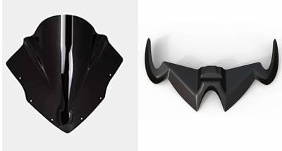 acube mart Windshield Touring Bolt Visor for Pulsar RS200 (Black) + rs 200 winglet black Bike Headlight Visor