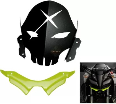 AIRSKY Combo of Yamaha MT 15 Skull Design Metal Visor Windshield With Winglet Green Bike Headlight Visor