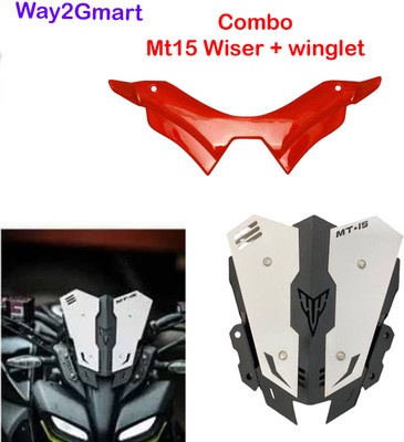 way2gmart YAMA-HA MT-15 WHITE VISOR WITH RED WINGLET Bike Headlight Visor