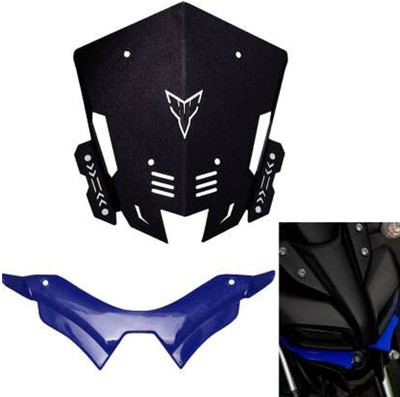 Muttfy Combo of Black Metal Visor with Winglet for Yamaha MT 15 Bike Windshield Bike Headlight Visor