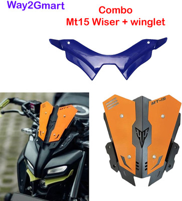 way2gmart YAMA-HA MT-15 VISOR ORANGE WITH BLUE WINGLET Bike Headlight Visor