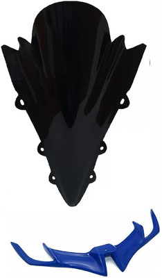 acube mart double bubble Visor for Yamaha R15 V1 and V2 (Black) + winglet blue Bike Headlight Visor