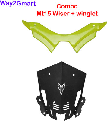 way2gmart YAMA-HA MT15 BLACK VISOR WITH NEON WINGLET Bike Headlight Visor