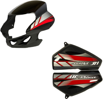 SHREE Hf Deluxe Black Red Headlight visor And Side panel Bike Headlight Visor