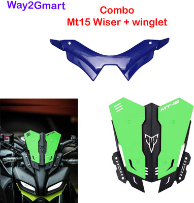 way2gmart YAMA-HA MT-15 VISOR GREEN WITH BLUE WINGLET Bike Headlight Visor