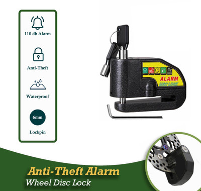 Huims Disk Alarm Lock Motorcycle 110dB Heavy Duty Painted Motorbike Anti-Theft Alarm Disc Brake Security Disc Lock(Black)