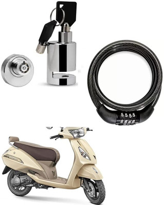 NSV Combo Of Bike Disc Brake Lock With Combination Helmet Wire Lock 07865 Disc Lock, Combination Lock(Silver, Black)