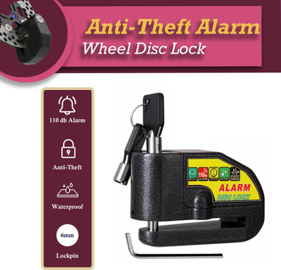 Huims Bike Disc Lock, Anti-Theft Waterproof Disc Brake 110dB Alarm Lock for Motorbike HU-0.1 Motorcycle Waterproof 110dB Heavy Duty Anti-Theft Alarm Wheel Disc Lock(Black)