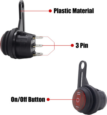AutoPowerz Universal Bike 1 Way Power Switch 6A -250V,10A-125V Large Round Shape 16 A Bike Mobile Charger