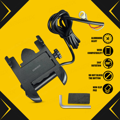 Generox Motorcycle Phone Holder With USB Charger Bike Mobile Holder(Black)