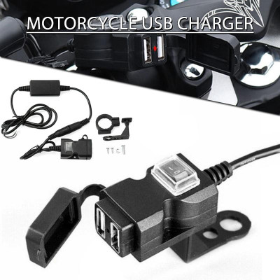 AMIRIDE Motorcycle Mobile Charger QC3.0 Fast Charge Dual USB With Switch Modified 2.1 A Bike Mobile Charger