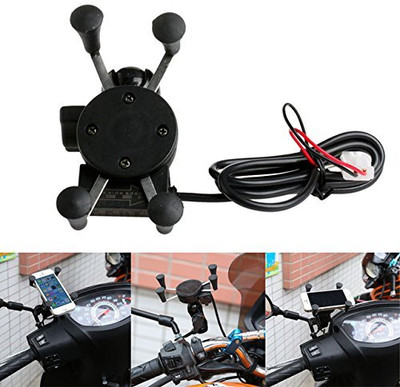 VLS AUTOMOTIVE Bike X-Grip Mobile Phone Holder with USB Charger for Bikes 12 A Bike Mobile Charger