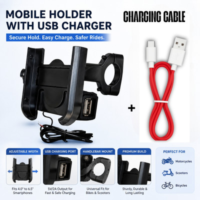 Highglow Bike Mobile Holder with USB Charger 5V/2A Fast Charging | 360° Rotation Mount 3.1 A Bike Mobile Charger