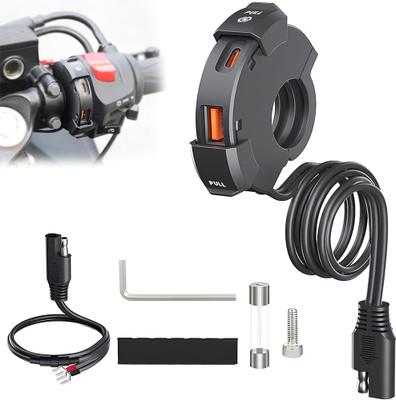 ARKZO 12V-24V Bike Mobile Charger Fast Charging Dual Type C 30W and 18W USB 3.0 3 A Bike Mobile Charger
