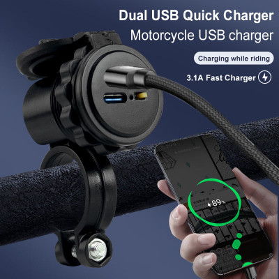 carempire Motorcycle Phone Charger Fast Charging Waterproof USB Charger for Motorcycle 3.1 A Bike Mobile Charger