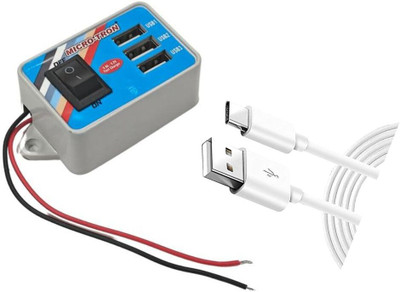 ERHIndia 12v 24v DC Mobile Charger for Bike Car Bus Truck with Type-C Charging Cable 3.4 A Bike Mobile Charger