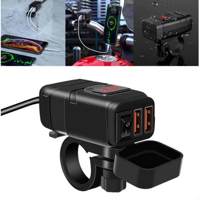 Vagary Dual Port QC3.0 USB Fast Charger with 12V Voltmeter and ON/Off Power Switch for 2.1 A Bike Mobile Charger