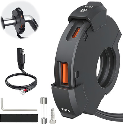 Wiska 12V-24V Bike Mobile Charger Fast Charging Dual Type C 30W, 18W USB 3 motorcycle 3 A Bike Mobile Charger