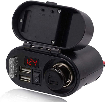 waytwogmart 12V Cigarette Lighter Dual USB Quick Charger Voltmeter Digital Clock 2 A 2 A Bike Mobile Charger