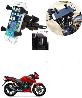 SRPHERE Grip Mobile Phone Holder with USB Charger Bike Mobile Holder For Apache RTR 160 Bike Mobile Holder(Black)