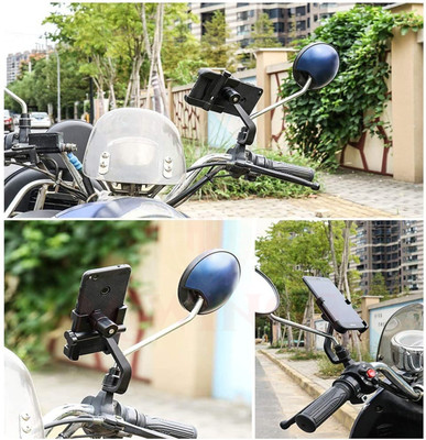 rajcell Universal Bike Holder Verson 2.0 Metal Body 360 Rotating Mirror for Motorcycle Bike Mobile Holder(Black)