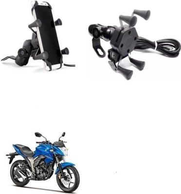 autofier Bike Multi Functional Mobile Holder with USB Charger_Gixxer Bike Mobile Holder(Black)