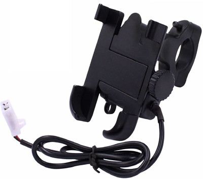 ALLEXTREME Bike Cell Phone Holder with USB Charger Metal Alloy Cradle Stand 360 Rotation Bike Mobile Holder(Black)